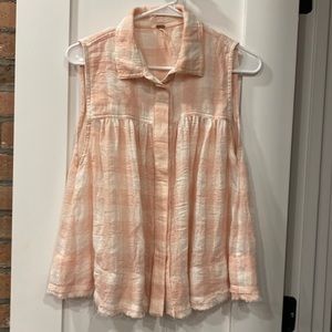 Free People Size Small Peach & White Striped Flowy Collared Blouse